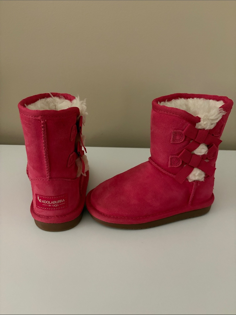 Koolaburra Pink Suede Bow Winter Boots